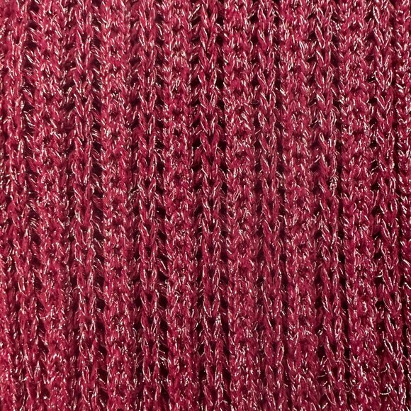 ✨Lucky Brand Sz S Women's Sweater Metallic Swing Open Weave Red gold Burgundy - Picture 6 of 6